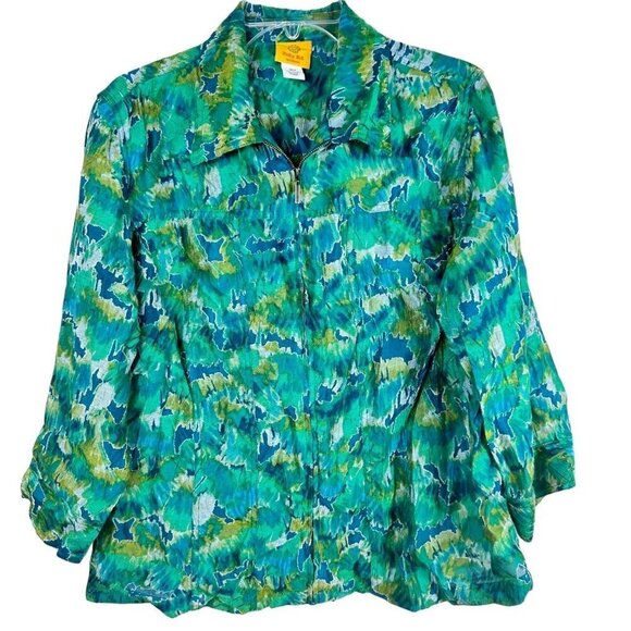 2/$20 Ruby Rd Blue Aqua Turquoise Green‎ Top Lite Jacket Colorful Design Size 18 - Picture 1 of 6